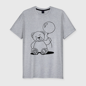 Мужская футболка хлопок Slim с принтом Мишка с воздушным шариком   раскраска в Санкт-Петербурге, 92% хлопок, 8% лайкра | приталенный силуэт, круглый вырез ворота, длина до линии бедра, короткий рукав | 