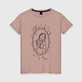Женская футболка хлопок с принтом Девушка с улыбкой в Екатеринбурге, 100% хлопок | прямой крой, круглый вырез горловины, длина до линии бедер, слегка спущенное плечо | 
