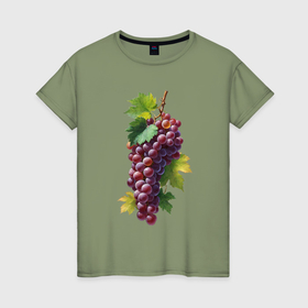 Женская футболка хлопок с принтом Кисть винограда , 100% хлопок | прямой крой, круглый вырез горловины, длина до линии бедер, слегка спущенное плечо | 
