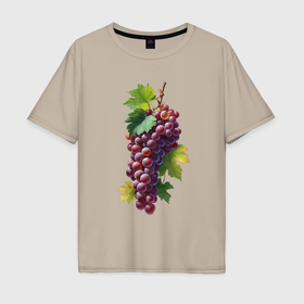 Мужская футболка хлопок Oversize с принтом Кисть винограда в Курске, 100% хлопок | свободный крой, круглый ворот, “спинка” длиннее передней части | 