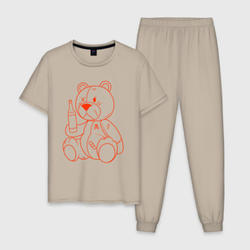 Мужская пижама хлопок с принтом Сердитый медвежонок , 100% хлопок | брюки и футболка прямого кроя, без карманов, на брюках мягкая резинка на поясе и по низу штанин
 | 