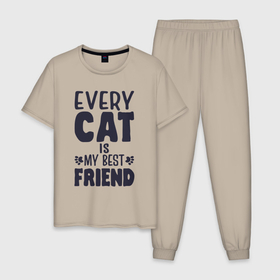 Мужская пижама хлопок с принтом Every cat is my best friend , 100% хлопок | брюки и футболка прямого кроя, без карманов, на брюках мягкая резинка на поясе и по низу штанин
 | Тематика изображения на принте: 