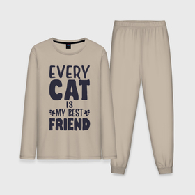 Мужская пижама с лонгсливом хлопок с принтом Every cat is my best friend ,  |  | Тематика изображения на принте: 