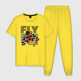 Мужская пижама хлопок с принтом Fly high moth в Белгороде, 100% хлопок | брюки и футболка прямого кроя, без карманов, на брюках мягкая резинка на поясе и по низу штанин
 | 