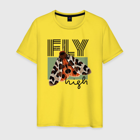 Мужская футболка хлопок с принтом Fly high moth в Белгороде, 100% хлопок | прямой крой, круглый вырез горловины, длина до линии бедер, слегка спущенное плечо. | 