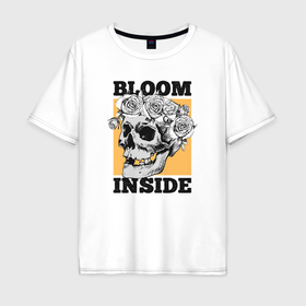 Мужская футболка хлопок Oversize с принтом Bloom inside в Курске, 100% хлопок | свободный крой, круглый ворот, “спинка” длиннее передней части | 