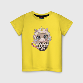 Детская футболка хлопок с принтом Малыш единорог в чашке в Кировске, 100% хлопок | круглый вырез горловины, полуприлегающий силуэт, длина до линии бедер | Тематика изображения на принте: 