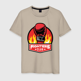 Мужская футболка хлопок с принтом Fighters club в Курске, 100% хлопок | прямой крой, круглый вырез горловины, длина до линии бедер, слегка спущенное плечо. | 