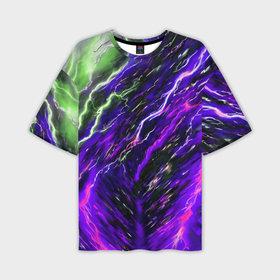 Мужская футболка oversize 3D с принтом Фиолетовые зловещие молнии в Кировске,  |  | Тематика изображения на принте: 