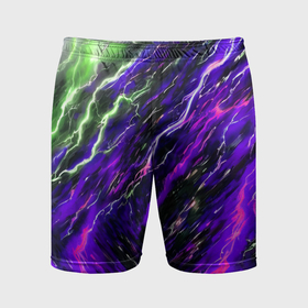 Мужские шорты спортивные с принтом Фиолетовые зловещие молнии в Кировске,  |  | Тематика изображения на принте: 