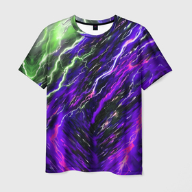 Мужская футболка 3D с принтом Фиолетовые зловещие молнии в Кировске, 100% полиэфир | прямой крой, круглый вырез горловины, длина до линии бедер | Тематика изображения на принте: 