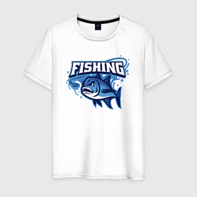 Мужская футболка хлопок с принтом Fishing style в Екатеринбурге, 100% хлопок | прямой крой, круглый вырез горловины, длина до линии бедер, слегка спущенное плечо. | 