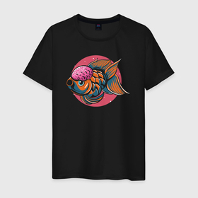 Мужская футболка хлопок с принтом Funny fish , 100% хлопок | прямой крой, круглый вырез горловины, длина до линии бедер, слегка спущенное плечо. | 