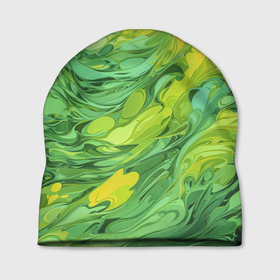 Шапка 3D с принтом Зелено желтая краска в Кировске, 100% полиэстер | универсальный размер, печать по всей поверхности изделия | 