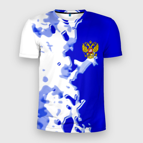Мужская футболка 3D Slim с принтом Россия спортивная коллекция 2023 в Екатеринбурге, 100% полиэстер с улучшенными характеристиками | приталенный силуэт, круглая горловина, широкие плечи, сужается к линии бедра | 