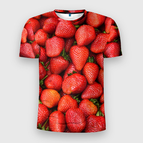 Мужская футболка 3D Slim с принтом Много клубники в Екатеринбурге, 100% полиэстер с улучшенными характеристиками | приталенный силуэт, круглая горловина, широкие плечи, сужается к линии бедра | 