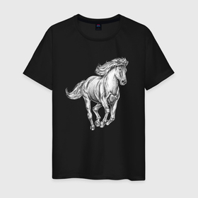 Мужская футболка хлопок с принтом Белая лошадь скачет в Санкт-Петербурге, 100% хлопок | прямой крой, круглый вырез горловины, длина до линии бедер, слегка спущенное плечо. | 