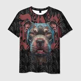 Мужская футболка 3D с принтом Голова питбуля в Ухте, 100% полиэфир | прямой крой, круглый вырез горловины, длина до линии бедер | 