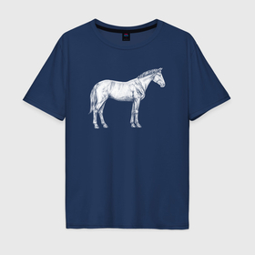 Мужская футболка хлопок Oversize с принтом Белая лошадь сбоку в Санкт-Петербурге, 100% хлопок | свободный крой, круглый ворот, “спинка” длиннее передней части | 