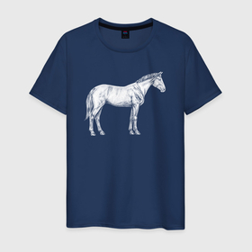Мужская футболка хлопок с принтом Белая лошадь сбоку в Санкт-Петербурге, 100% хлопок | прямой крой, круглый вырез горловины, длина до линии бедер, слегка спущенное плечо. | 