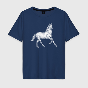 Мужская футболка хлопок Oversize с принтом Белая лошадь на скаку в Санкт-Петербурге, 100% хлопок | свободный крой, круглый ворот, “спинка” длиннее передней части | 