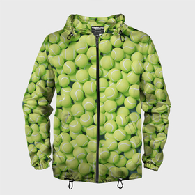 Мужская ветровка 3D с принтом Много теннисных мячей в Кировске, 100% полиэстер | подол и капюшон оформлены резинкой с фиксаторами, два кармана без застежек по бокам, один потайной карман на груди | 
