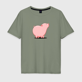 Мужская футболка хлопок Oversize с принтом Мультяшная свинья в Белгороде, 100% хлопок | свободный крой, круглый ворот, “спинка” длиннее передней части | Тематика изображения на принте: 