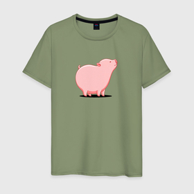 Мужская футболка хлопок с принтом Мультяшная свинья в Белгороде, 100% хлопок | прямой крой, круглый вырез горловины, длина до линии бедер, слегка спущенное плечо. | 