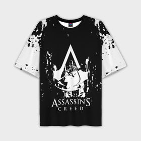 Мужская футболка oversize 3D с принтом Assassins Creed белые краски в Санкт-Петербурге,  |  | Тематика изображения на принте: 