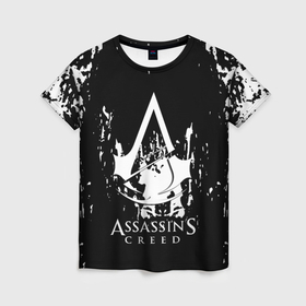 Женская футболка 3D с принтом Assassins Creed белые краски в Санкт-Петербурге, 100% полиэфир ( синтетическое хлопкоподобное полотно) | прямой крой, круглый вырез горловины, длина до линии бедер | Тематика изображения на принте: 