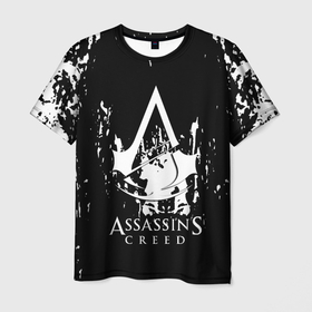 Мужская футболка 3D с принтом Assassins Creed белые краски в Санкт-Петербурге, 100% полиэфир | прямой крой, круглый вырез горловины, длина до линии бедер | Тематика изображения на принте: 