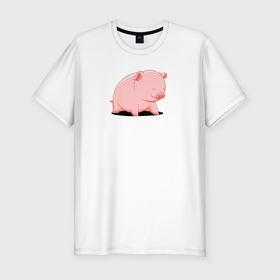 Мужская футболка хлопок Slim с принтом Мультяшная свинка сидит в Новосибирске, 92% хлопок, 8% лайкра | приталенный силуэт, круглый вырез ворота, длина до линии бедра, короткий рукав | 