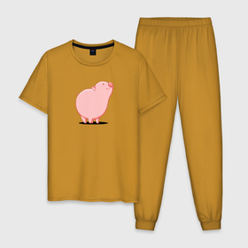 Мужская пижама хлопок с принтом Мультяшная свинка мечтает в Новосибирске, 100% хлопок | брюки и футболка прямого кроя, без карманов, на брюках мягкая резинка на поясе и по низу штанин
 | Тематика изображения на принте: 