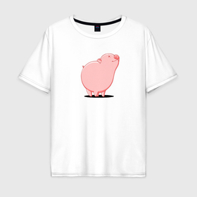 Мужская футболка хлопок Oversize с принтом Мультяшная свинка мечтает , 100% хлопок | свободный крой, круглый ворот, “спинка” длиннее передней части | 