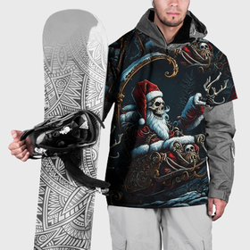 Накидка на куртку 3D с принтом Новогодний патерн со скелетом Санты в Белгороде, 100% полиэстер |  | 