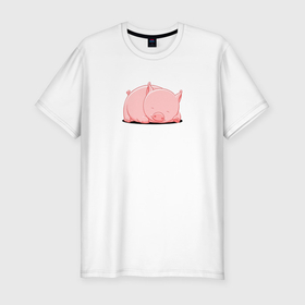 Мужская футболка хлопок Slim Мультяшный хряк спит: в Ухте, 92% хлопок, 8% лайкра | приталенный силуэт, круглый вырез ворота, длина до линии бедра, короткий рукав |