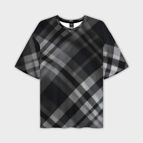Мужская футболка oversize 3D с принтом Черно белая диагональная клетка в шотландском стиле в Белгороде,  |  | 