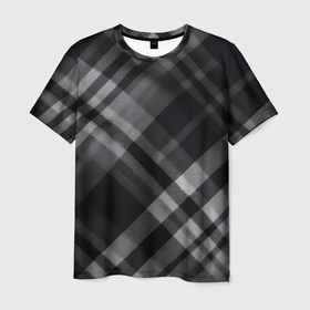 Мужская футболка 3D с принтом Черно белая диагональная клетка в шотландском стиле в Белгороде, 100% полиэфир | прямой крой, круглый вырез горловины, длина до линии бедер | 