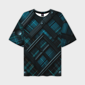 Мужская футболка oversize 3D с принтом Тёмно синяя диагональная клетка в шотландском стиле в Курске,  |  | Тематика изображения на принте: 