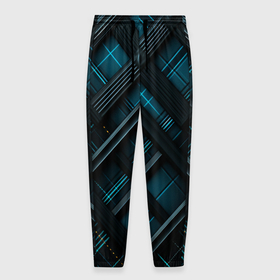 Мужские брюки 3D с принтом Тёмно синяя диагональная клетка в шотландском стиле в Кировске, 100% полиэстер | манжеты по низу, эластичный пояс регулируется шнурком, по бокам два кармана без застежек, внутренняя часть кармана из мелкой сетки | 