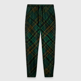 Мужские брюки 3D с принтом Тёмно зелёная диагональная клетка в шотландском стиле в Петрозаводске, 100% полиэстер | манжеты по низу, эластичный пояс регулируется шнурком, по бокам два кармана без застежек, внутренняя часть кармана из мелкой сетки | 