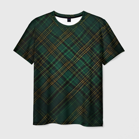 Мужская футболка 3D с принтом Тёмно зелёная диагональная клетка в шотландском стиле в Санкт-Петербурге, 100% полиэфир | прямой крой, круглый вырез горловины, длина до линии бедер | 