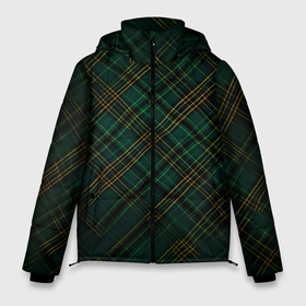 Мужская зимняя куртка 3D с принтом Тёмно зелёная диагональная клетка в шотландском стиле в Екатеринбурге, верх — 100% полиэстер; подкладка — 100% полиэстер; утеплитель — 100% полиэстер | длина ниже бедра, свободный силуэт Оверсайз. Есть воротник-стойка, отстегивающийся капюшон и ветрозащитная планка. 

Боковые карманы с листочкой на кнопках и внутренний карман на молнии. | 
