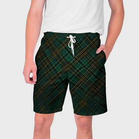 Мужские шорты 3D с принтом Тёмно зелёная диагональная клетка в шотландском стиле в Курске,  полиэстер 100% | прямой крой, два кармана без застежек по бокам. Мягкая трикотажная резинка на поясе, внутри которой широкие завязки. Длина чуть выше колен | 