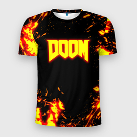 Мужская футболка 3D Slim с принтом Doom огненный марс в Курске, 100% полиэстер с улучшенными характеристиками | приталенный силуэт, круглая горловина, широкие плечи, сужается к линии бедра | 