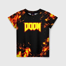 Детская футболка 3D с принтом Doom огненный марс в Санкт-Петербурге, 100% гипоаллергенный полиэфир | прямой крой, круглый вырез горловины, длина до линии бедер, чуть спущенное плечо, ткань немного тянется | 
