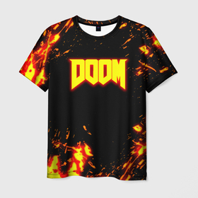 Мужская футболка 3D с принтом Doom огненный марс в Белгороде, 100% полиэфир | прямой крой, круглый вырез горловины, длина до линии бедер | 