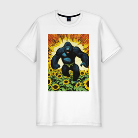 Мужская футболка хлопок Slim с принтом Разъяренная горилла в Кировске, 92% хлопок, 8% лайкра | приталенный силуэт, круглый вырез ворота, длина до линии бедра, короткий рукав | 