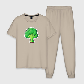 Мужская пижама хлопок с принтом Веселые брокколи в Тюмени, 100% хлопок | брюки и футболка прямого кроя, без карманов, на брюках мягкая резинка на поясе и по низу штанин
 | 