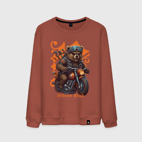 Мужской свитшот хлопок с принтом Медведь байкер на мотоцикле в Кировске, 100% хлопок |  | 